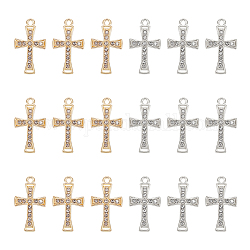 Unicraftale 60 pièces alliage 2 couleurs avec pendentifs en strass cristal, breloques de croix, platine et d'or, 26.5x15x2mm, Trou: 1.8mm, 30pcs / couleurs