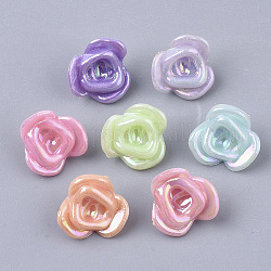 Perles acryliques opaques, de couleur plaquée ab , fleur, couleur mixte, 13x13.5x7mm, Trou: 1.4mm, environ 1111 pcs/500 g
