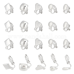 Unicraftale 20pcs 5 styles de boucles d'oreilles à clipser en alliage, avec boucles horizontales, coeur & plat rond & ovale & losange & carré, platine, 12.5~17x6~11x9~16mm, Trou: 1~1.5mm, 4 pièces / style