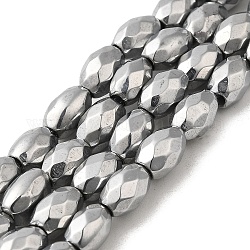 Fili di perline di ematite sintetica magnetica elettrolitica elettrolitica, placcato di lunga durata, sfaccettato ovale, platino placcato, 7~8x5~5.5mm, Foro: 1.4 mm, circa 50pcs/filo, 15.35'' (39 cm)