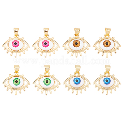 Arricraft 8 Stück 4 Farben Messing Evil Eye Charms, Echte 18 Karat vergoldete Sonnen-Perlen mit bösem Blick, Anhänger mit bösem Blick, Ornamente für Halskette, Schmuck, Basteln