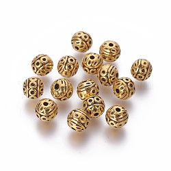 Tibetischen Stil Zink-Legierung Perlen, strukturierte Runde, Cadmiumfrei und Nickel frei und Bleifrei, Antik Golden, 8 mm, Bohrung: 1 mm