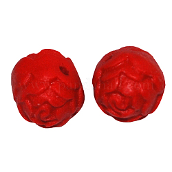 Abalorios de cinabrio, laca tallada, oval, rojo, tamaño: aproximamente 10 mm de largo, 11 mm de ancho, 10 mm de espesor, agujero: 1.5 mm