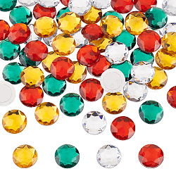 FINGERINSPIRE 48Pcs 30mm Flat Back Round Acrylic Rhinestone Stick On Plastic Gems Red Green Clear Yellow Self Adhesive Jewels Embelishments for Cosplay Costume Jewelry Making Christmas Decor