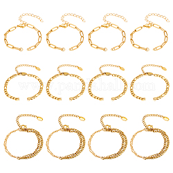 Nbeads 12 pièces 3 style 304 fabrication de bracelet en chaîne en acier inoxydable, avec fermoir pince de homard, convient aux breloques de connecteur, or, 5-3/4~6-3/8 pouce (14.5~16.1 cm), 4 pièces / style