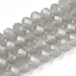 Chapelets de perles en verre, jade d'imitation, facette, rondelle, couleur d'argent, 4x3mm, Trou: 0.4mm, Environ 123~127 pcs/chapelet, 16.5~16.9 pouce (42~43 cm)