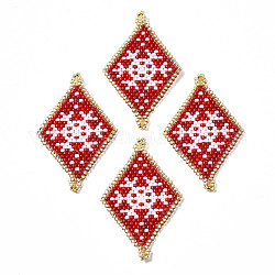 MIYUKI & TOHO Japanese Seed Beads, Handmade Links, Rhombus with Snowflake Loom Pattern, FireBrick, 42.5x26x2mm, Hole: 1.5mm