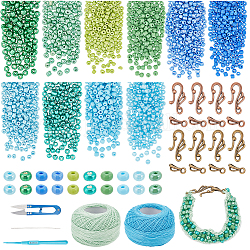 Nbeads kit de fabrication de bracelets en perles tressées à faire soi-même, y compris les perles de rocaille en verre, ciseaux, crochet de style tibétain et fermoirs fermoirs S, Fil de coton, couleur mixte