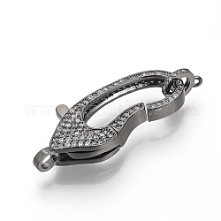 Brass Micro Pave Cubic Zirconia Lobster Claw Clasps, Gunmetal, 43x16x6.5mm, Hole: 1~3mm