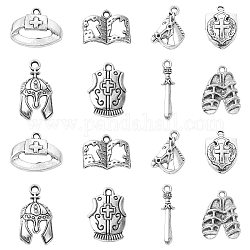 80 pièces 8 styles pendentifs en alliage de style tibétain, charm thème guerre médiévale, argent antique, 13.5~23x5~20x2~4mm, Trou: 1.5~2mm, 10 pièces / style