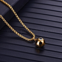 Collar con colgante de fútbol esmaltado de acero y titanio con cadenas de caja, dorado, 23.62 pulgada (60 cm)