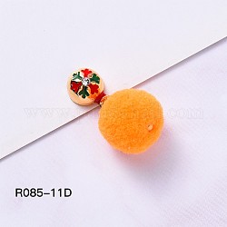Christmas Theme Alloy Enamel Nail Care Decoration, with  Crystal Rhinestone and   Fabric Ball, Snowflake, Orange, Real 18K Gold Plated, 22x10mm