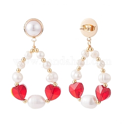 Boucles d'oreilles pendantes en perles de larme pour fille femme, boucles d'oreilles perles coeur rouge, boucles d'oreilles pendantes en perles de verre et perles naturelles, colorées, 56mm, pin: 0.9 mm