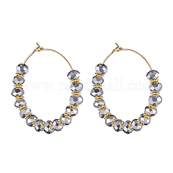 Beaded Hoop Earrings, with Glass Beads, Golden Plated 316 Surgical Stainless Steel Hoop Earring Findings and Alloy Spacer Beads, Platinum Plated, 37~39mm, Pin: 0.6mm