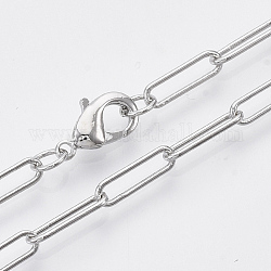 Fabrication de collier de chaîne trombone ovale ronde, avec fermoir pince de homard, platine, 24.4 pouce (62 cm), lien: 12x3.5x0.8 mm