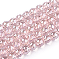 Electroplate Transparent Glass Beads Strands, AB Color Plated, Round, Misty Rose, 4~4.5mm, Hole: 0.8mm, about 97~99pcs/strand, 14.76 inch~14.96 inch(37.5~38cm)