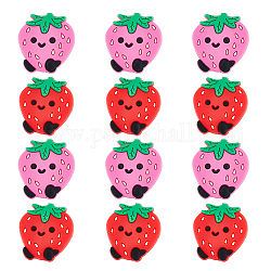 SUPERFINDINGS 12Pcs 2 Colors Strawberry Food Grade Eco-Friendly Silicone Beads, Chewing Beads For Teethers, DIY Nursing Necklaces Making, Mixed Color, 30x28x8.5mm, Hole: 3.5mm, 6pcs/color