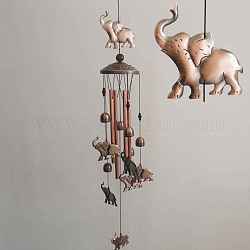 Campanilla de viento de tubo y elefante de metal, Decoraciones colgantes de arte para fiesta en la ventana del jardín., cobre rojo, 900mm