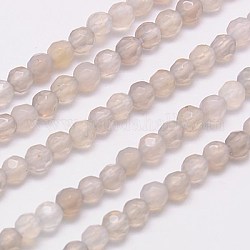 Natürlichen graue Achat Perlen Stränge, facettiert, Runde, 4 mm, Bohrung: 1 mm, ca. 90 Stk. / Strang, 14 Zoll