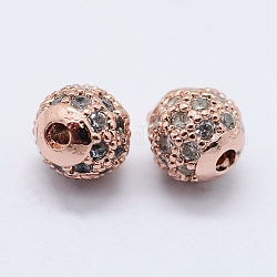 Perline in ottone zirconi, tondo, piombo & cadimo libero, oro roso, 4mm, Foro: 0.5 mm