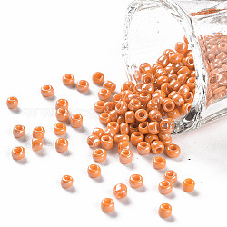 8/0 Glass Seed Beads, Opaque Colors Lustered, Round, Dark Orange, 3mm, Hole: 1mm, about 10000pcs/pound