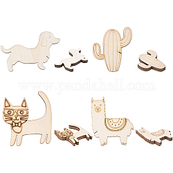 Ahadermaker 16 piezas 4 estilo cabujones de madera natural, formas de madera cortadas con láser, perro y cactus y gato y oveja, burlywood, 4 piezas / style