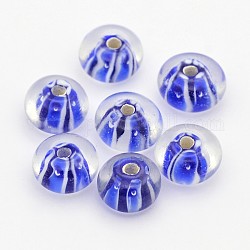Handmade Lampwork Beads, Rondelle, Blue, about 12mm wide, 8~9mm long, hole: 2mm