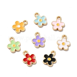 Alloy Enamel Charms, Golden, Flower Charms, Mixed Color, 12.5x10x1.5mm, Hole: 1.6mm