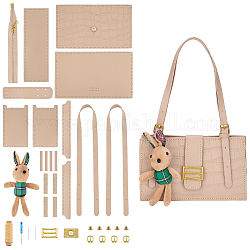 Kaninchen-DIY-Umhängetaschen-Kits aus Kunstleder, einschließlich PU-Ledergewebe, verstellbare Schultergurte, Fäden, Nadeln, Reißverschluss, Schraubendreher, Legierung Verschluss, Weizen
