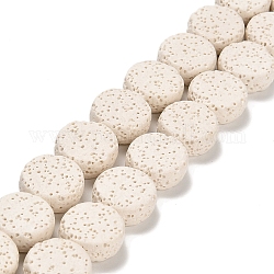 Brins de perles de pierre de lave naturelle, plat rond, teinte, blanc, 14~14.5x6mm, Trou: 1.6mm, Environ 28 pcs/chapelet, 15.75 pouce (40 cm)