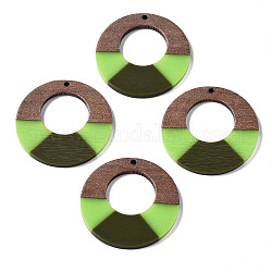 Colgantes de resina y madera de nogal, anillo, verde oliva oscuro, 38x3mm, agujero: 2 mm