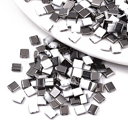 2-Hole Glass Seed Beads, Half Metallic Colours, Square, Dark Gray, 5x4.5~5.5x2~2.5mm, Hole: 0.5~0.8mm, about 118pcs/10g