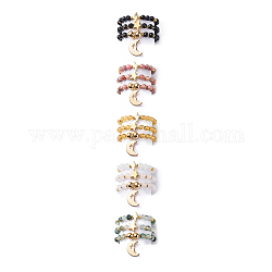 3 Stück 3 Stil Edelstein Perlen Stretch Fingerringe Set, Stapelbare Ringe aus Messing mit Blitz & Mond & Sternen für Damen, uns Größe 7 3/4 (17.9mm), 1pc / style