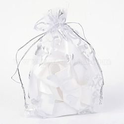 ハートプリントオーガンジーバッグ巾着袋  ギフトバッグ  長方形  ホワイト  14x10cm