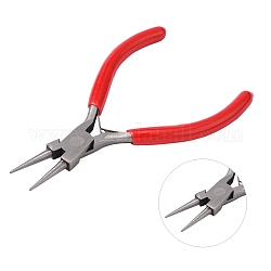 Jewelry Pliers, #50 Steel(High Carbon Steel) Round Nose Pliers, Gunmetal, Red, 135x55mm
