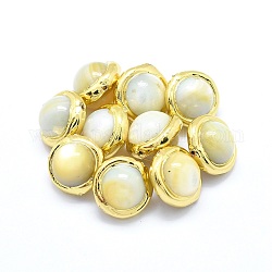 Shell Pearl Beads, Edge Plated, Round, Golden, 15~16x10~13mm, Hole: 0.8~1mm