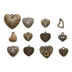 Idées uniques pour la Saint-Valentin pendentifs en alliage de style tibétain mixte, bronze antique, 16~30x16~30x3~4mm, Trou: 1~2mm