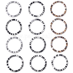 Набор эластичных браслетов ручной работы из полимерной глины Heishi Surfer, составные опрятные браслеты для женщин, чёрные, внутренний диаметр: 2-1/8 дюйм (5.3 см), 12 шт / комплект