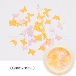Cabujones de papel, decoraciones de uñas de moda, mariposa, naranja, 3~5x5~7x0.1mm, 50 unidades / caja