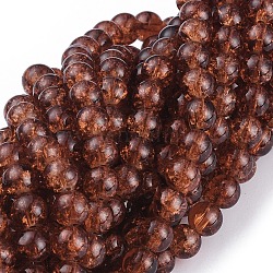 Perle tonde di vetro crackle fili, sella marrone, 8mm, Foro: 1.3~1.6 mm, circa 100pcs/filo, 31.4 pollice