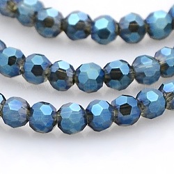 Full Rainbow Plated Glass Faceted(32 Facets) Round Spacer Beads Strands, Prussian Blue, 3mm, Hole: 1mm, about 100pcs/strand, 11.5 inch
