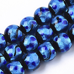 Chapelets de perles d'argent au chalumeau fait main, ronde, bleu, 11.5~12.5x11~12mm, Trou: 1mm, Environ 40 pcs/chapelet, 17.72 pouce