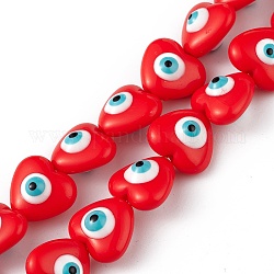 Böse Augen Harzperlenstränge, Herz, rot, 12.5x14x9 mm, Bohrung: 1.8 mm, ca. 30 Stk. / Strang, 14.25 Zoll (36.2 cm)