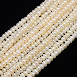 Grade a brins de perles de culture d'eau douce naturelles, polie, rondelle, blanc crème, 7~8mm, Trou: 0.8mm, Environ 73 pcs/chapelet, 13.77 pouce ~ 14.17 pouces