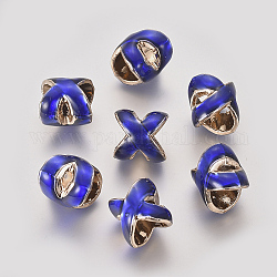 Ciondoli a scorrimento in lega placcati in oro, con smalto, lettera x, blu, 12x11x11mm, Foro: 8 mm