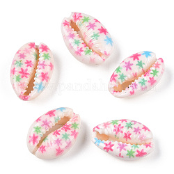 Perline di conchiglia di ciprea stampate a fiori, Senza Buco / undrilled, colorato, 18.5~22x13~14.5x6~7.5mm