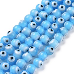 Chapelets de perle rondes au mauvais œil manuelles, bleu clair, 6mm, Trou: 1mm, Environ 65 pcs/chapelet, 14.17 pouce