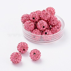 Perles de boule pavé disco , Perles de strass en argile polymère, Grade a, ronde, rose, pp14 (2~2.1mm), 10mm, Trou: 1.0~1.2mm