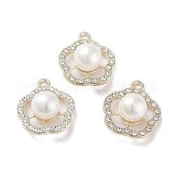 Pendentifs en perles d'imitation abs, avec alliage et strass en cristal, sans cadmium et sans plomb, breloque de fleur, or, 19x16.5x9mm, Trou: 1.8mm