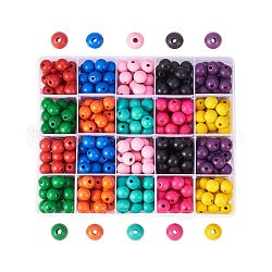 Pandahall Elite about 400 pcs 10 Mixed Color Dyed Wood Beads Round 14mm Wooden Beads for Jewelry Making, 14x13mm, Hole: 4mm